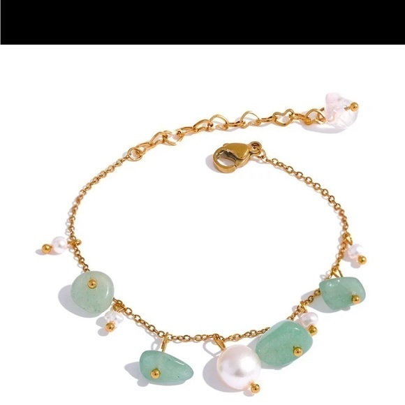 NEW 18k Gold Plated Gemstone Pearl Bracelet - Picture 5 of 6